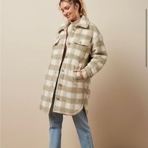 AE Plaid Long Sherpa Jacket